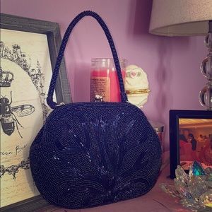 VINTAGE HAND BEADED NAVY CLUTCH